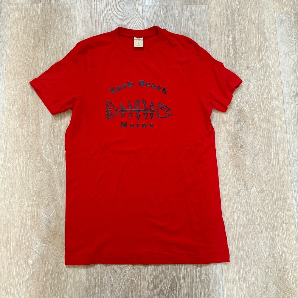 Hollister Co York Beach Logo Mens Red T-Shirt Size Medium